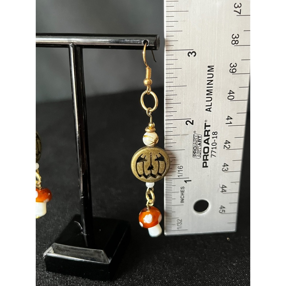 Halloween Pumpkin Mushroom Earrings Gold Dangle Drop Women's Jewelry - Picture 4 of 4